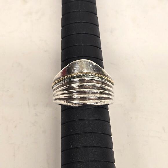 Vintage Mexico .925 Sterling Grooved Chunky Modernist Design Ring, Size 8, 12 gr - Picture 2 of 7